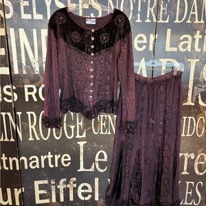 vintage Elegant Purple Maxi Skirt Set